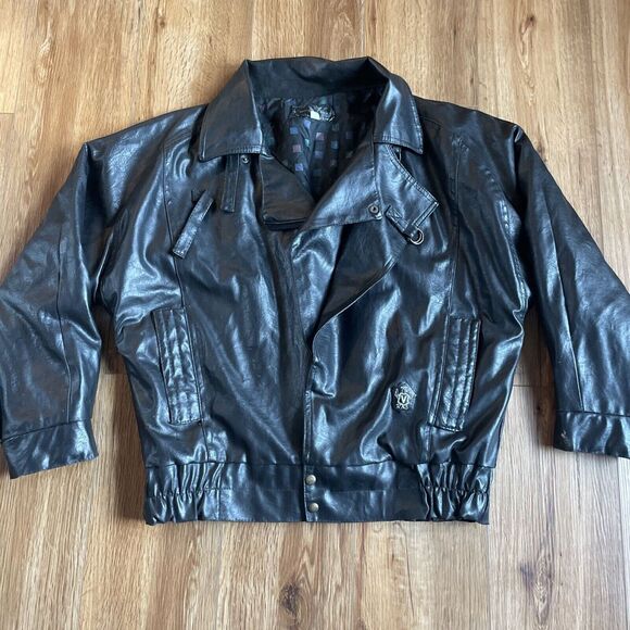 Vintage Black Faux Leather‎ Motorcycle Jacket Biker Bomber Classic Retro Style - Picture 1 of 15